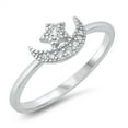 thumbnail image 1 of Unique Studded Star Moon Ring .925 Sterling Silver Band Jewelry Female Male Unisex Size 4, 1 of 4