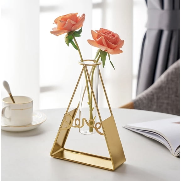 Unique Style Golden Wall Hydroponic Clear Glass Vase, Wall Mounted Flower vase, Wall Decor, Flower Vase