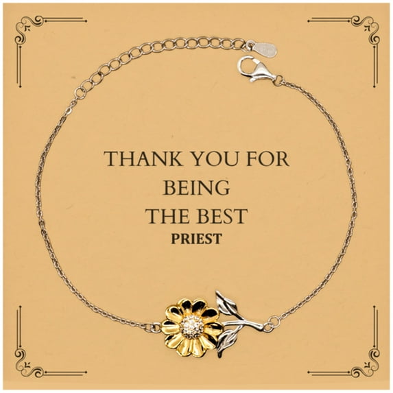 Unique Sunflower Bracelet for the Best Priest - Thank You Gift for Birthday, Christmas, and Easter - Inspirational Engraved Jewelry to Show Appreciation and Confidence