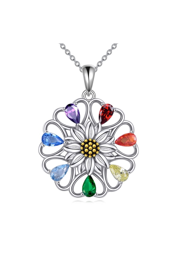 Unique Sunflower Necklace Sterling Silver 7 Chakra Pendant Necklace Spiritual Jewelry Gifts for Women