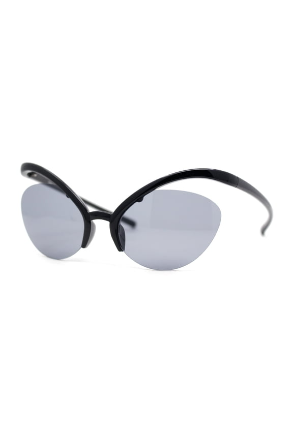 Unique Super High Temple Plastic Half Rim Oval Cat Eye Sunglasses All Black