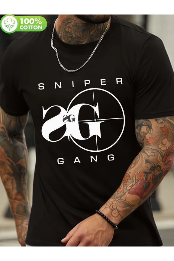 Unique T-Shirt for Men with Sniper Gang Logo - A Stylish Casual Essential!