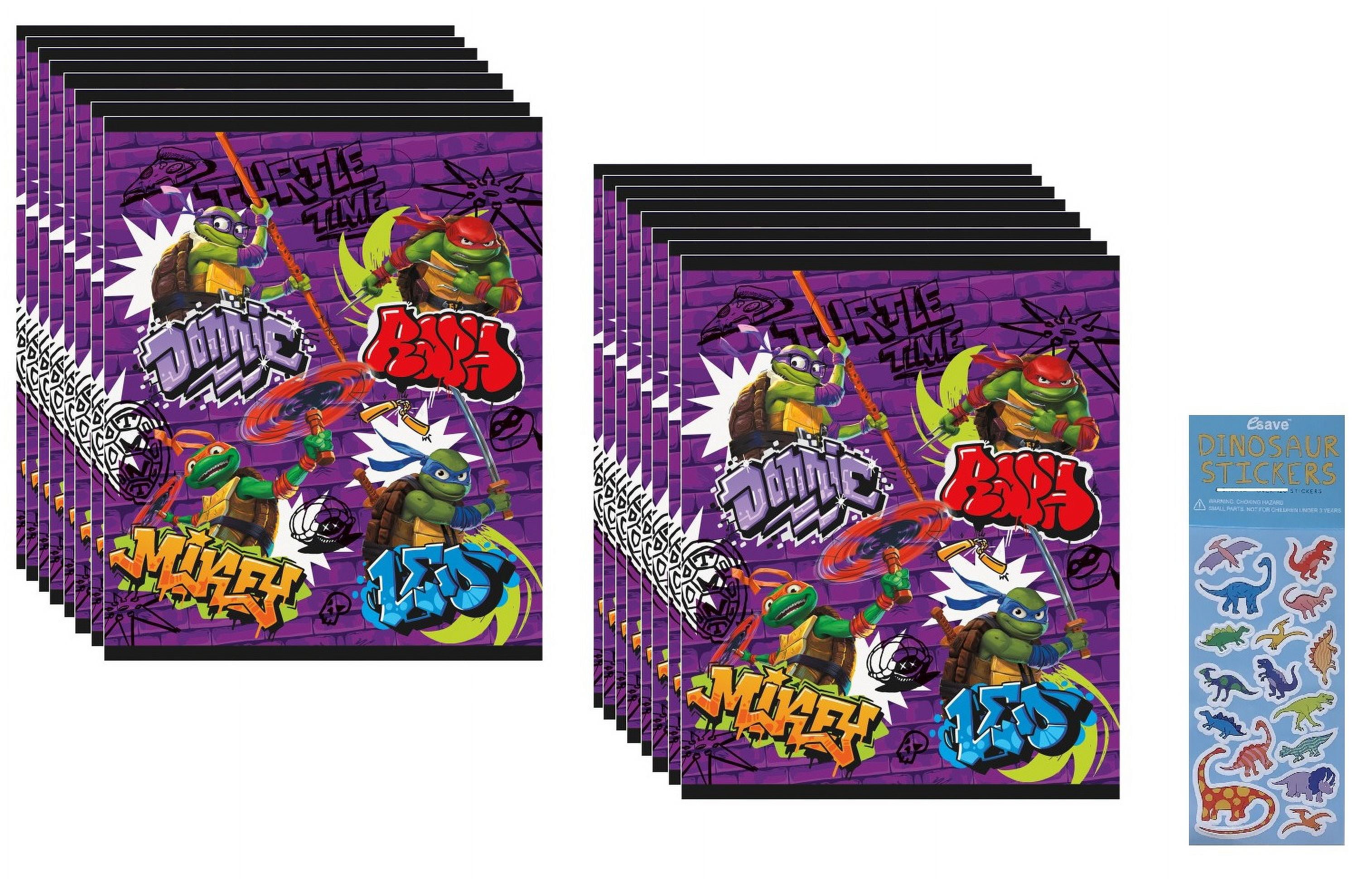 Unique TMNT Mutant Ninja Turtles Party Favors, 16 Plastic Loot Bags, 1 Dinosaur Sticker Sheet