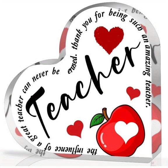 [Unique Teacher Appreciation Gift] Teacher Heart-Shaped Acrylic Gift Teacher Appreciation Plaque, Unique Graduation Gift, Teacher'S Day Gift, First Last Day Of School Christmas Gifts From Students