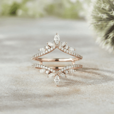 Unique Tiara Diamond Ring Enhancer in 14K Rose Gold Vermeil- Double Curved Wedding Band Stacking Matching Ring