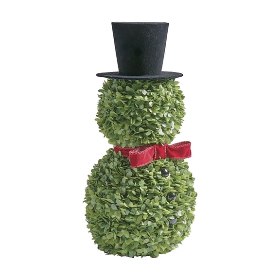 Unique Topiary Snowman with Top Hat & Red Ribbon Bow, Indoor Outdoor Christmas Decor, Holiday Seasonal Figurine for Home Garden