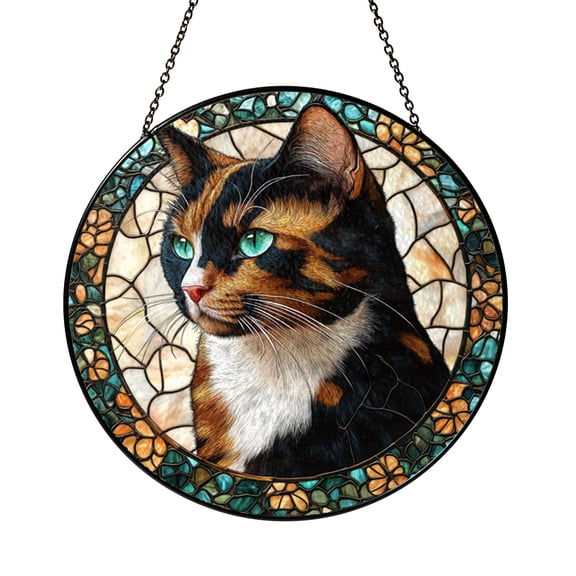 Unique Tortoiseshell Cat Stained Glass Suncatcher for Window Decor, Cat Lover Gift Idea