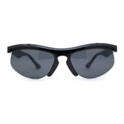Unique Trendy 90s Sport Half Rim Plastic Fashion Sunglasses All Black