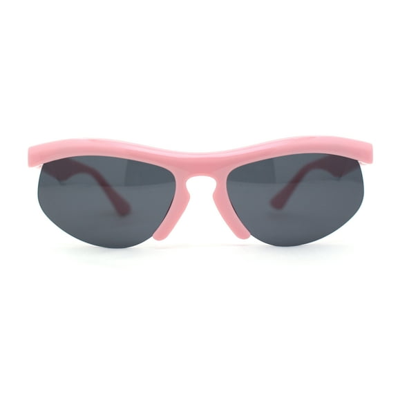 Unique Trendy 90s Sport Half Rim Plastic Fashion Sunglasses Light Pink - Black