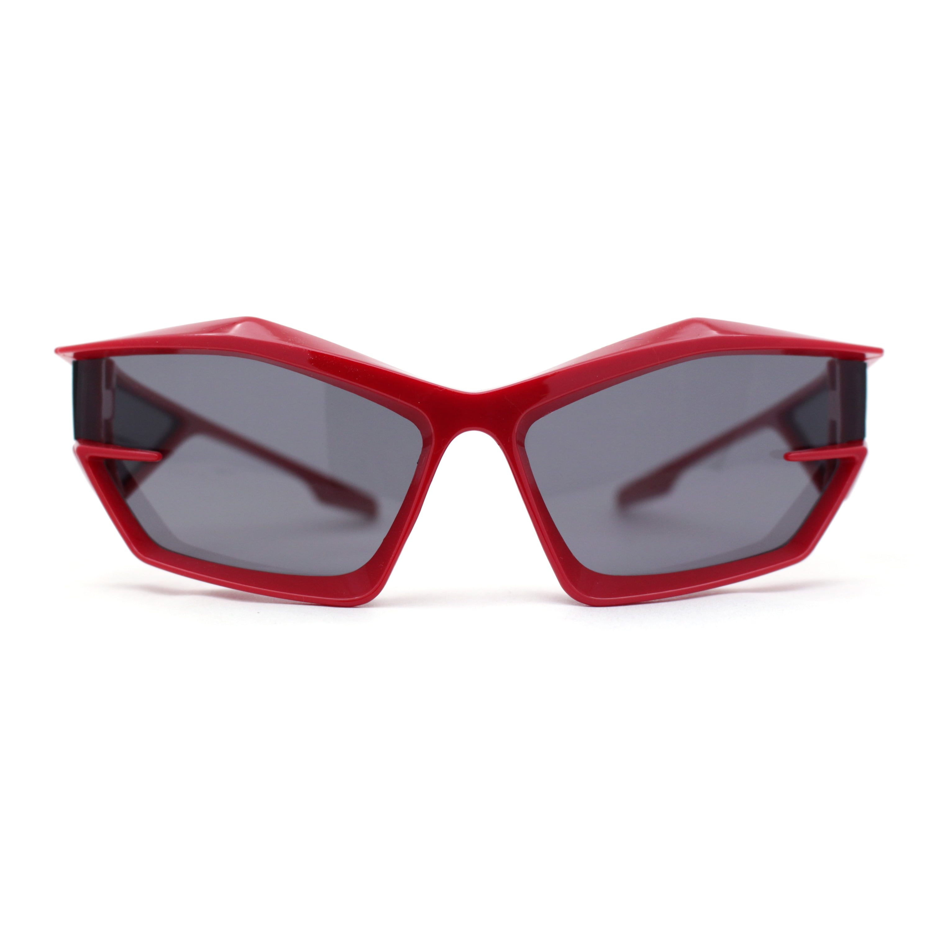 Unique Trendy 90s Sport Plastic Side Visor Wrap Around Sunglasses Red -  Black