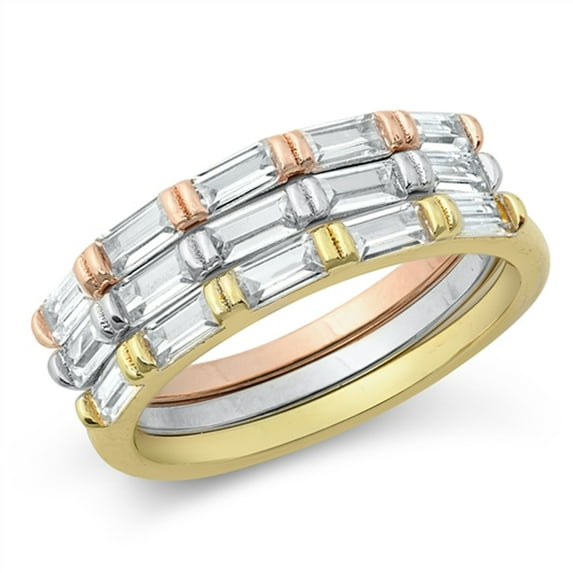 Unique Tri-Color Baguette .925 Sterling Silver Band Jewelry Female Male Unisex Size 5