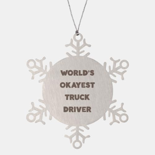Unique Truck Driver Gifts, World's Okayest Truck Driver, Truck Driver Snowflake Ornament from Boss, Gifts for Coworkers, Funny Snowflake Ornaments, Snowflake Ornaments Gifts, Ornaments for Funny