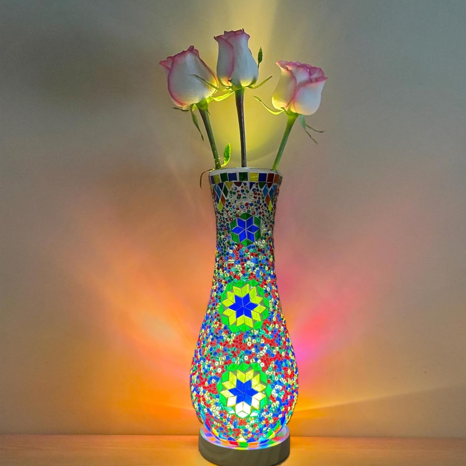 Unique Turkish Moroccan Table Lamp Handcrafted Mosaic Vase Design 110V Plug-in Lamp for Living Room and Bedroom