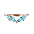 thumbnail image 1 of Unique Turquoise Wedding Band Rose Gold Turquoise Ring Chevron Ring Moissanite Curved Wedding Ring Stackable Rings Art Deco Promise Rings, 1 of 2