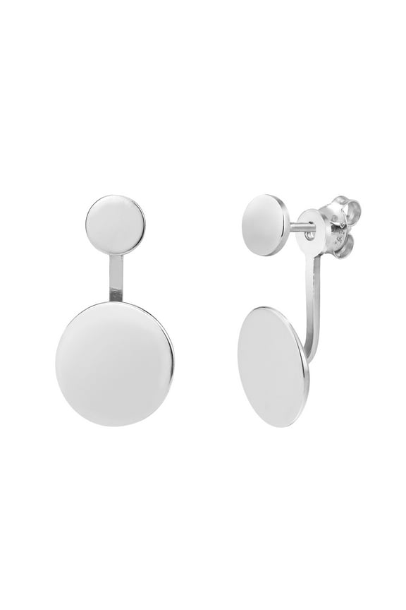 Unique Two-Piece Circle Drop Front to Back Sterling Silver Stud Earrings