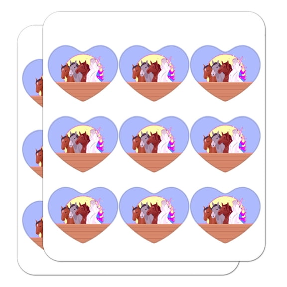 Unique Unicorn with Horses in Stable Heart Shaped Planner Calendar Scrapbook Craft Stickers
