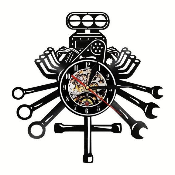 Unique V8 Engine Design Wall Clock - Silent Non-Ticking Mechanical Style for Home & Office Decor - Ideal Gift for Car Enthusiasts, Men, Birthday, Housewarming (12 Inch) A101