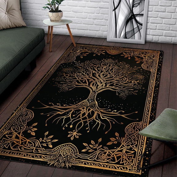 Unique Viking Yggdrasil Tree of Life Rectangle Area Rug – for Living Room, Bedroom – Modern Home Decor Carpet – Non-Slip Backing – Machine Washable – Soft Low-Pile