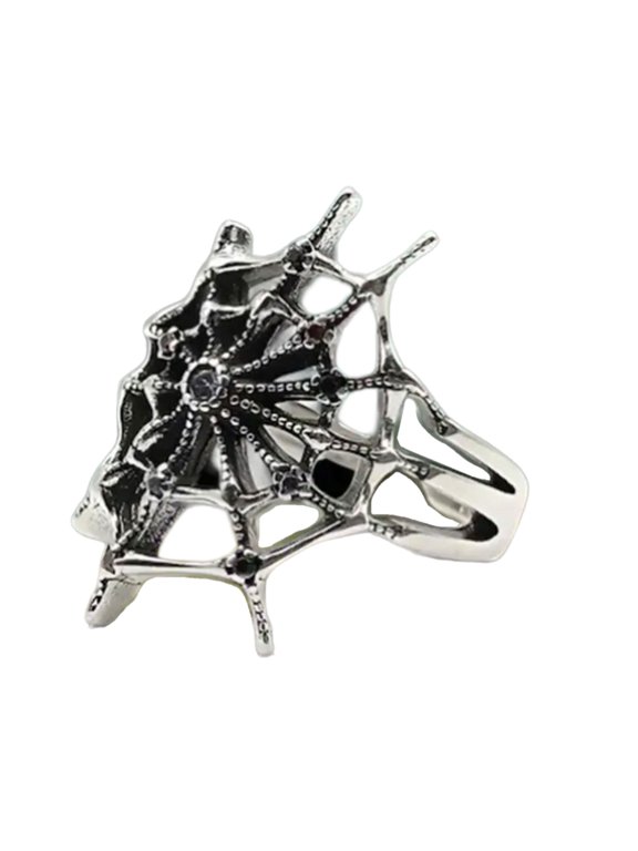 Unique Vintage Bloody Spiderweb Rings Open Adjustable Design Gothic Fashion Jewelry With Dark Grape Crystal