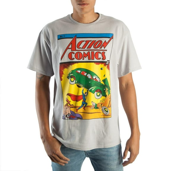 Unique Vintage DC Comics Retro Superman Men's Grey Graphic Print Boxed Cotton T-Shirt Medium