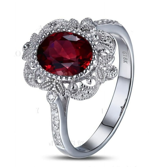 Unique Vintage Look 2 Carat 8x6mm Oval Shape Red Ruby And Moissanite Diamond Engagement Ring in 10k White Gold for Women