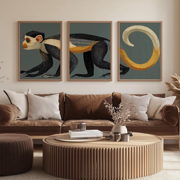 Unique Vintage Monkey, Retro Wall Art, Print Set 3 Unframed Paper Print 8x12
