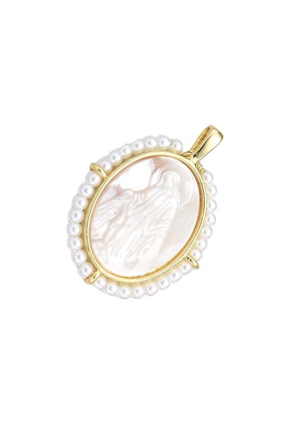 Unique Virgin Marys Pendant Necklace with Mother of Pearls Shells and Micros Inlay Designs Daily Use Stylish Outfits