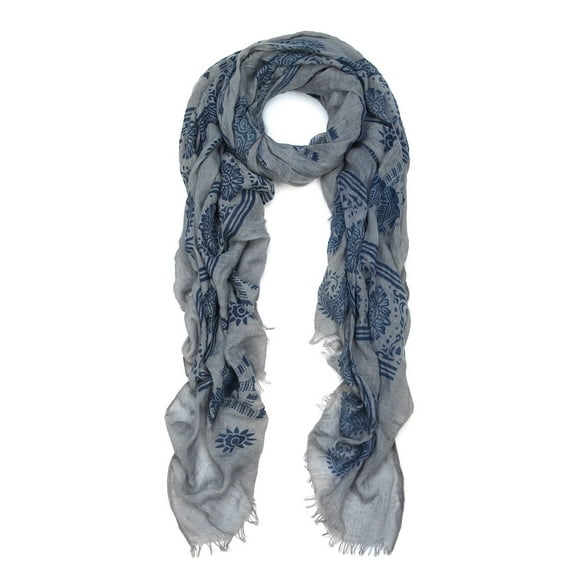 Unique Viscose Aztec Elephant & Paisley Print Frayed End Scarf