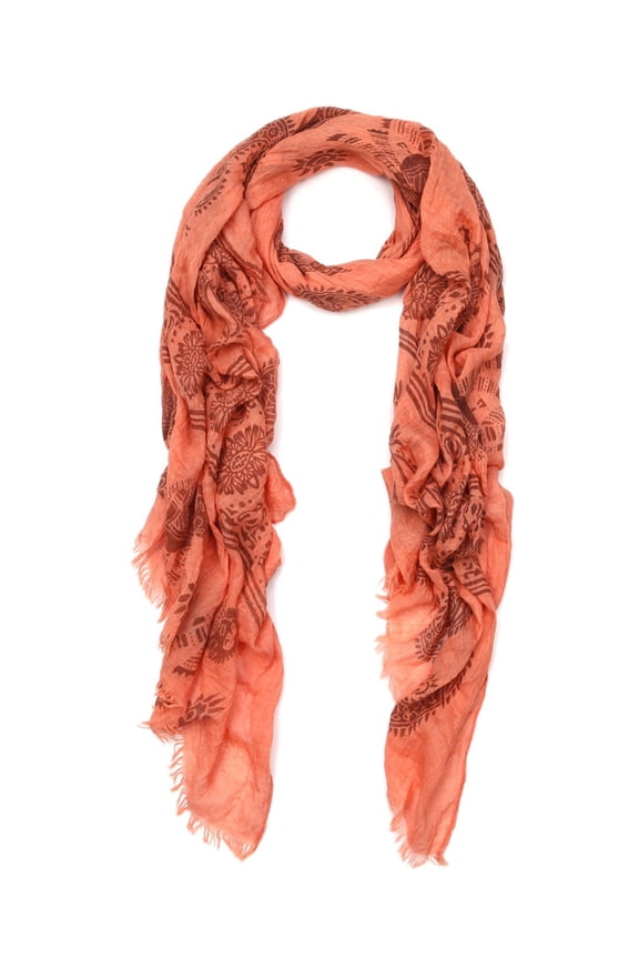 Unique Viscose Aztec Elephant & Paisley Print Frayed End Scarf