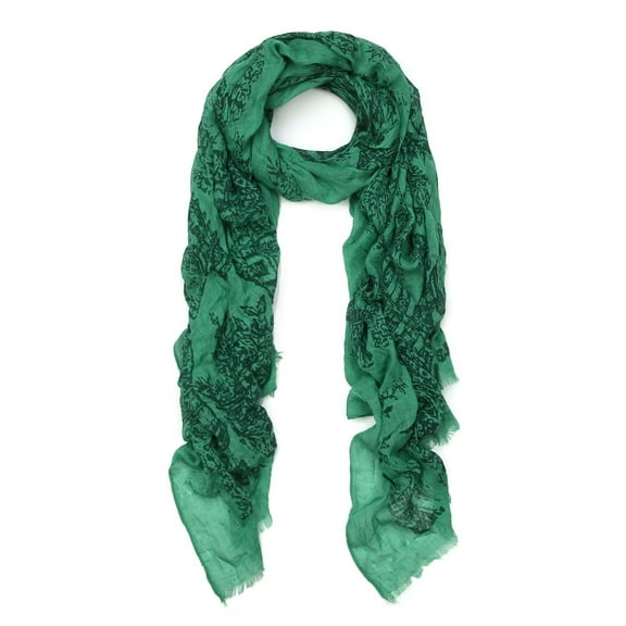 Unique Viscose Vintage 18th Century City Print Frayed End Scarf