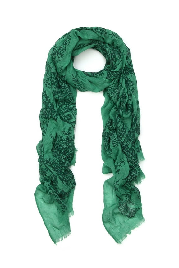 Unique Viscose Vintage 18th Century City Print Frayed End Scarf