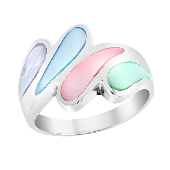 Unique Water Droplets Multicolored Mother of Pearl Wide Sterling Silver Ring-9
