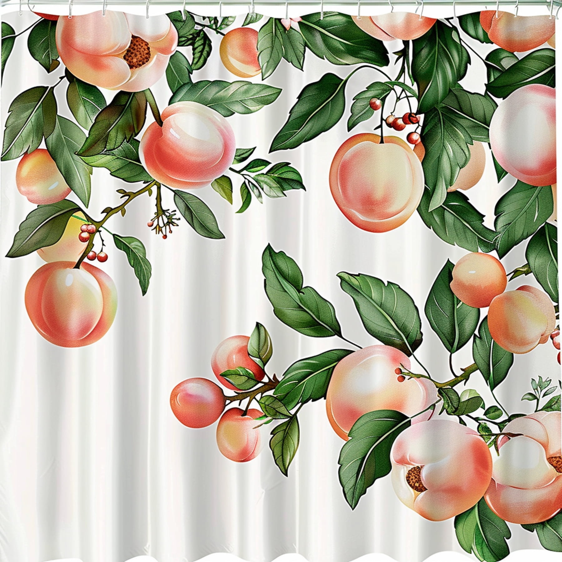 Unique Watercolor Shower Curtain Peach & Leaves Design Effect Highly