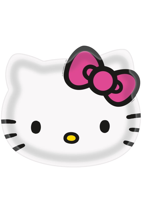 White Hello Kitty Shaped Paper Plates - 8.50" x 7.38" Pack of 8 - Fun Character Design, Perfect for Kids' Birthday Parties and Themed Celebrations