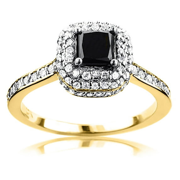 Unique White and Black Diamond Halo Engagement Wedding Ring 10K 1 Ctw (Yellow Gold Size 4.5)