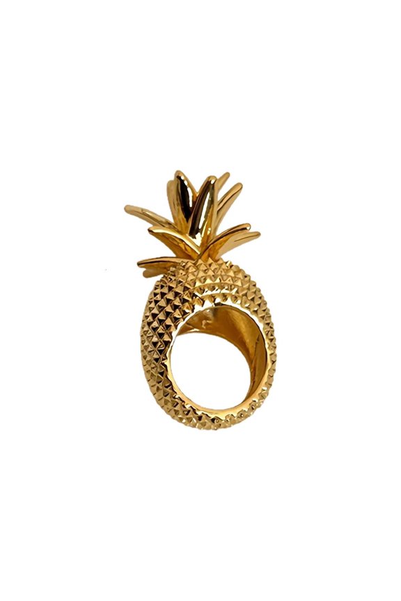 Unique Wide Pineapple Shape Finger Rings Retro Metal Finish Alloy Texture