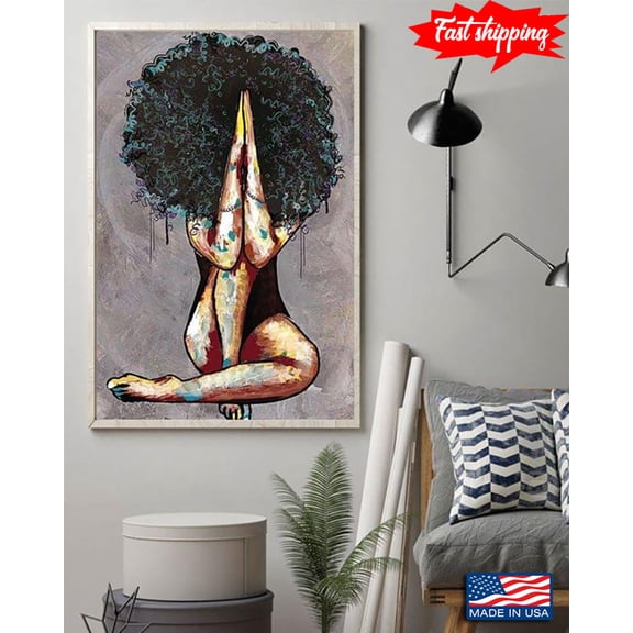 Unique Woman With Fuzzy Hair Holding Two Hands Together Painting 16 x 24 Inch Poster
