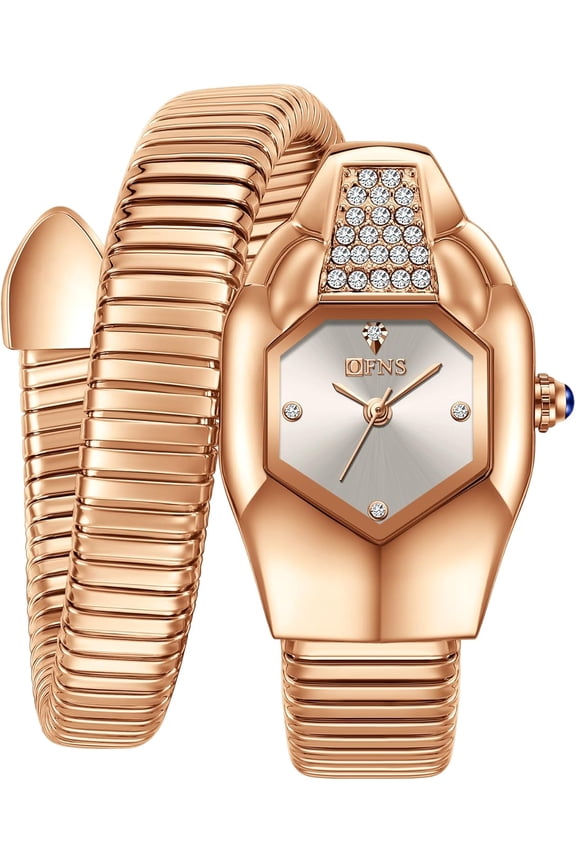 Unique Women’s Snake-Inspired Bangle Quartz Watch with Stretch Metal Band, Crystal-Studded Case, Luxury Creative Design, Fashion Dress Women Bracelet Watch, Gift for Ladies