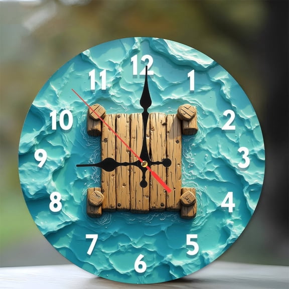 Unique Wooden Dock Clock Wall Decor Ocean Theme Home 10-Inch Silent Wooden Wall Clock, Battery Operated (AA Batteries Not Included), Artistic Home Decor