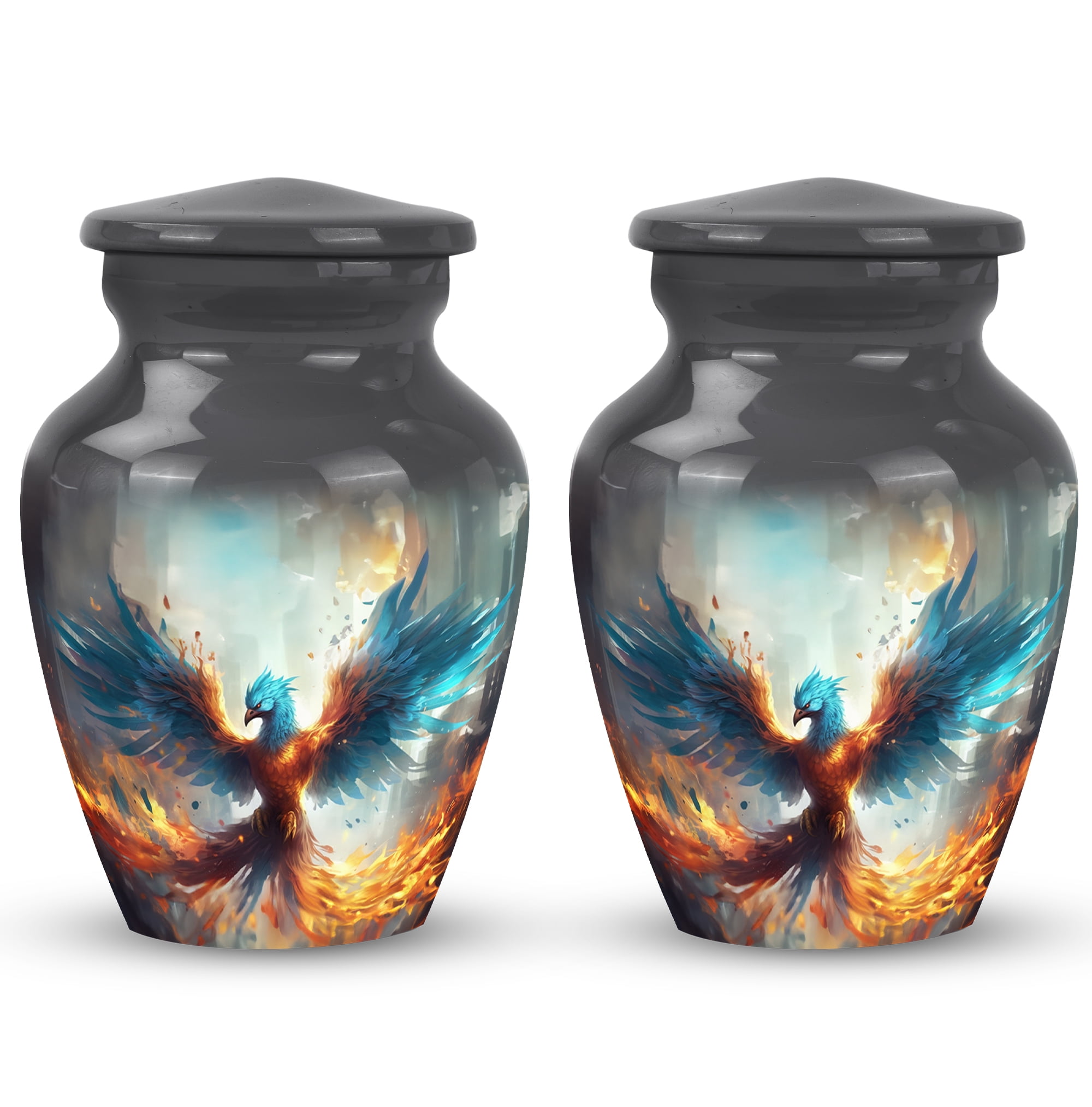 Unique Yellow And Blue Phoenix Spreading Wings Urns For Human Ashes Little Cremation Keepsakes