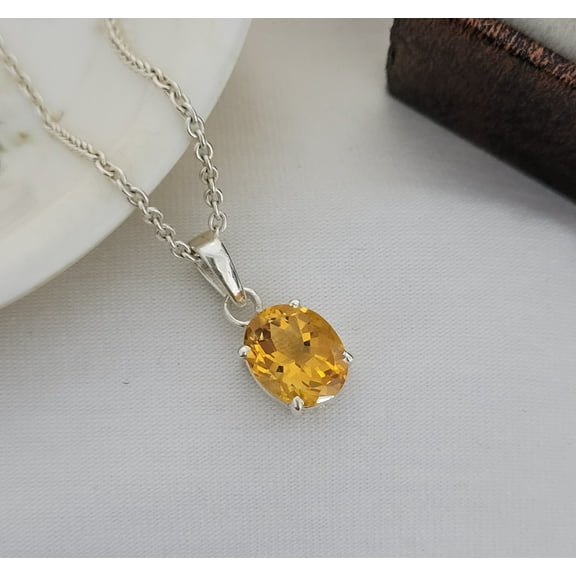 Unique Yellow Citrine Pendant - 925 Sterling Silver - Natural Citrine Jewelry Pendant - Wedding Gift for Penant- Citrine Gift for Wife