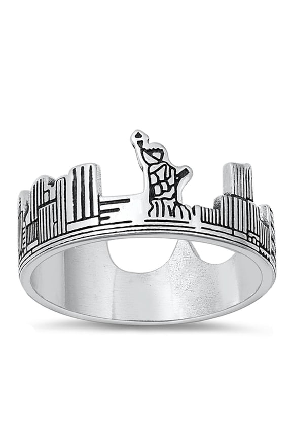 Unique York Skyline Ring .925 Sterling Silver Band Jewelry Female Male Unisex Size 8