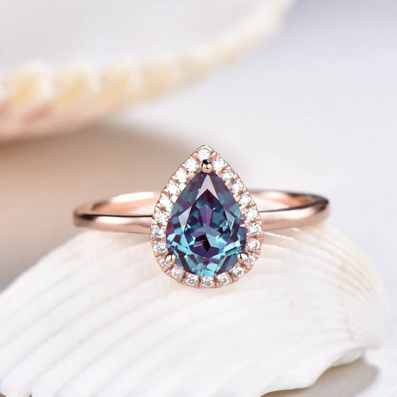 Unique alexandrite engagement ring alo promise ring,Pear cut ring,Vintage rings for women,Alexandrite anniversary ring gift