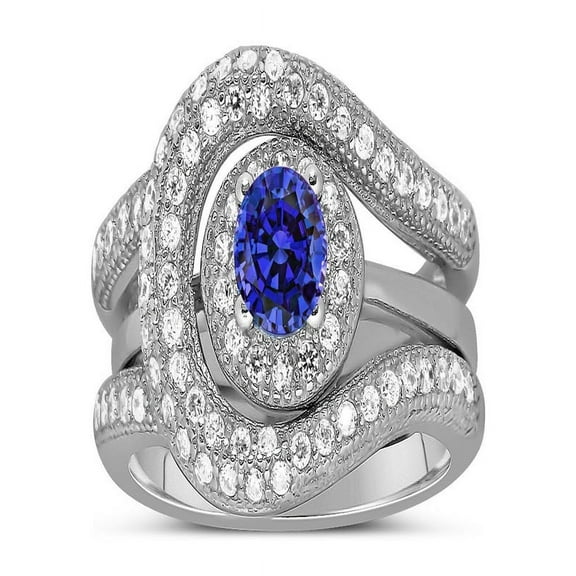 Unique and Luxurious, 2 Carat Designer Sapphire and Diamond Wedding Ring Set in White Gold
