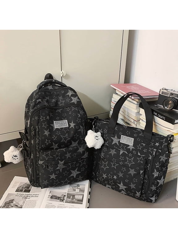 Unique and versatile star-patterned backpack with large capacity for female college students, suitable for travel and graffiti