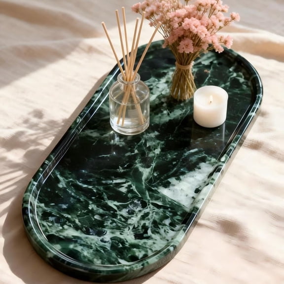 Unique  gift,Natural Green Veined Marble Rectangular Tray - Handmade Luxury Vanity Organizer for Bathroom & Dressing Table