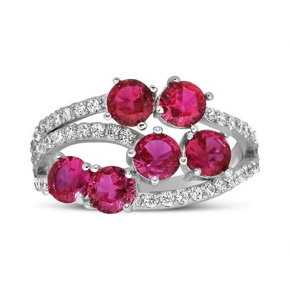 Unique look 2 Carat Round Shape Red Ruby Moissanite Diamond Wedding Ring for Women in 10k White Gold