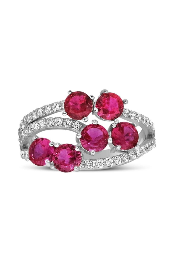 Unique look 2 Carat Round Shape Red Ruby Moissanite Diamond Wedding Ring for Women in 10k White Gold