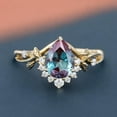 thumbnail image 1 of Unique vintage 14k gold Alexandrite leaf engagement ring, Purple Stone promise ring for her, Women Pear Cut ring gift for her, 1 of 4
