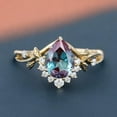 thumbnail image 1 of Unique vintage 14k gold plated tanzanite leaf engagement ring, Purple Stone promise ring for her, Women Pear Cut ring gift for her, 1 of 7